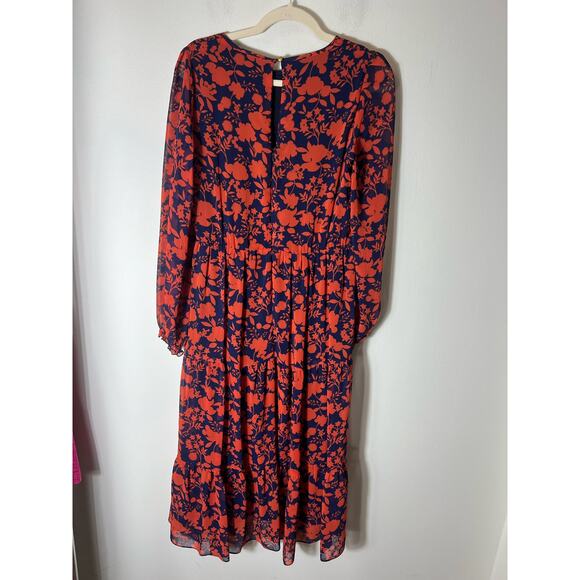 Julia Jordan Orange and Navy Midi Dress Sz 8 - Picture 2 of 3